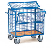 Chariot caisse treillis métallique, avec couvercle