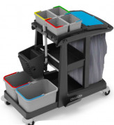 Chariot de ménage compact - 4 seaux 5L - 2 x 17L - Support sac 120 L 