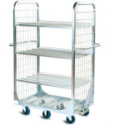 Chariot préparation de commandes 3 étagères – Charge : 350 kg - Structure fil d'acier