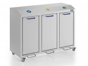 Collecteur de déchets à 3 compartiments - L.1070 × P.490 × H.800 mm