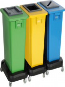 Corbeille de tri sélectif 3 bacs 60 L sur roulettes