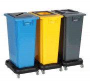 Corbeille intérieure tri sélectif 3 bacs 80 L sur roulettes