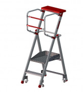 Escabeau mise en rayon sur roulettes - 2 marches - Hauteur de travail : 2.50 m