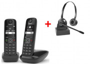 Gigaset AS690 DECT Duo +Casque Duo - Téléphone Sans Fil + Casque Téléphonique
