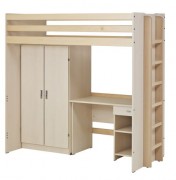 Lit superposé bois avec bureau et armoire - Couchage : 80 x 190 à 90 x 200 cm