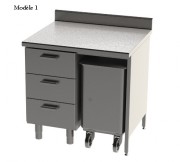 Meuble bas composé sur pieds ou roulettes