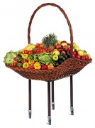 Panier à fruits en osier monté sur pieds métalliques