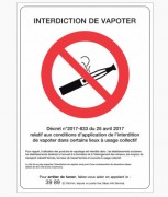 Panneau d'affichage « Interdiction de vapoter »