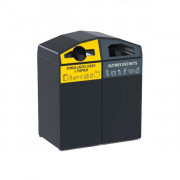 Poubelle 2 conteneurs de tri sélectif en acier - Bacs roulants en plastique 2x 120 à 340L - Portes frontales - L.1140 à 1420 x P.713 à 1008 x H.1369 à 1519 mm - Gris anthracite