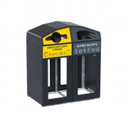 Poubelle 2 conteneurs de tri sélectif en acier - Modèle Vigipirate - Bacs roulants 2x 120 L - Portes en polycarbonate - L.1140 x P.713 x H.1369 mm - Gris anthracite