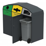 Poubelle 3 conteneurs de tri sélectif en acier - Bacs roulants en plastique 3x 120 à 340L - Portes frontales - L.1713 à 2133 x P.713 à 1008 x H.1410 à 1509 mm - Gris anthracite