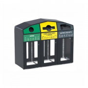 Poubelle 3 conteneurs de tri sélectif en acier - Modèle Vigipirate - Bacs roulants 3x 110L - Portes en polycarbonate - L.1713 x P.713 x H.1410 mm - Gris anthracite