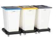 Poubelle de tri sélectif 3 bacs 80 L sur roulettes