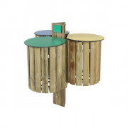 Poubelles rondes de tri sélectif extérieur en bois - 2 ou 3 bacs - Capacité: 50 L - Couvercle en option - L.100 x P. de 42 à 100 x H.100 cm