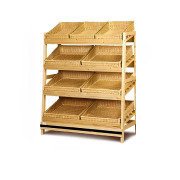 Présentoir 4 niveaux pour boulangerie en osier - L.130 x P.65 x H.165 cm