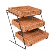 Présentoir de table en osier pour boulangerie - 3 paniers L.400 x P.300 x H.60 mm