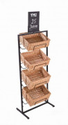 Présentoir pour boulangerie 4 niveaux avec ardoise - 4 paniers en osier L.400 x P.300 x H.120 mm