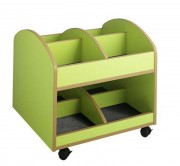 Chariot de rangement 2 niveaux pour maternelle - 4 cases par niveau - L.640 x H.605 x P.640 mm - Panneaux particules mélaminé