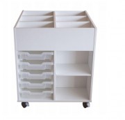 Chariot de rangement modulable pour maternelle - 6 bacs et 2 colonnes - Mélaminé 19 mm