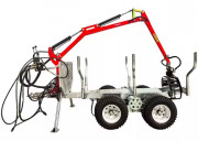 Remorque à bois forestière double essieux - Capacité : 2 t - Volume de chargement : de 1,6 à 3 m³ - Avec bras de grue 3,4 m