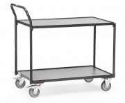 Servante à 2 plateaux en bois, barre de poussée verticale