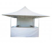 Stand buvette avec 3 comptoirs pliables et réglables en aluminium - Toile PVC - L.4300 x P. 4300 x H.3750 mm - Blanc