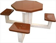 Table pique-nique en béton aspect bois - 4 places - Plateau 88 cm
