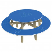 Table pique-nique ronde en bois pour enfants – 6 places - Hauteur d'assise : 300 mm - Diamètre plateau : 1000 mm - PEHD