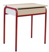 Table scolaire style pupitre avec casier LUCON 2 - 1 ou 2 places - T4 à T6 - Dim 70 x 50 ou 130 x 50 cm - Plateau Mélaminé ou stratifié