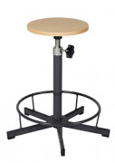 Tabouret scolaire réglable par vis - Avec repose pied - Assise Ø 30 cm - H. réglable de 52 à 70 cm - Sur patins