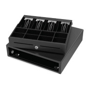 Tiroir caisse automatique pour imprimante de tickets - Ouverture horizontale - Dimension 41x41 cm - 12 compartiments - Coloris noir ou blanc