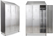 Vestiaire en inox - 3 portes - Dessus en pente - L.1200 x P.500 x H.2160 mm/2000 mm