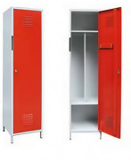 Vestiaire pompier monobloc en acier - 1 ou 2 cases - Sur pieds - 4 compartiments - L. 500 ou 1000 x P. 500 x H. 2090 mm - Gris et rouge