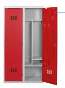 Vestiaire pompier monobloc en acier - 1 ou 2 cases - Sur socle- 5 compartiments - L. 500 ou 970 x P. 500 x H. 1980 mm - Gris et rouge