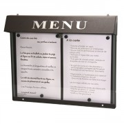 Porte menu d'extérieur à LED - 2 A4 - Dim. L48 x P10 x H40 cm